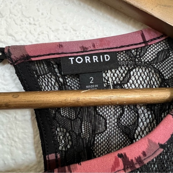 Torrid- Midi Floral Studio Knit Dress w/ Lace Trim- 2 - Picture 3 of 9